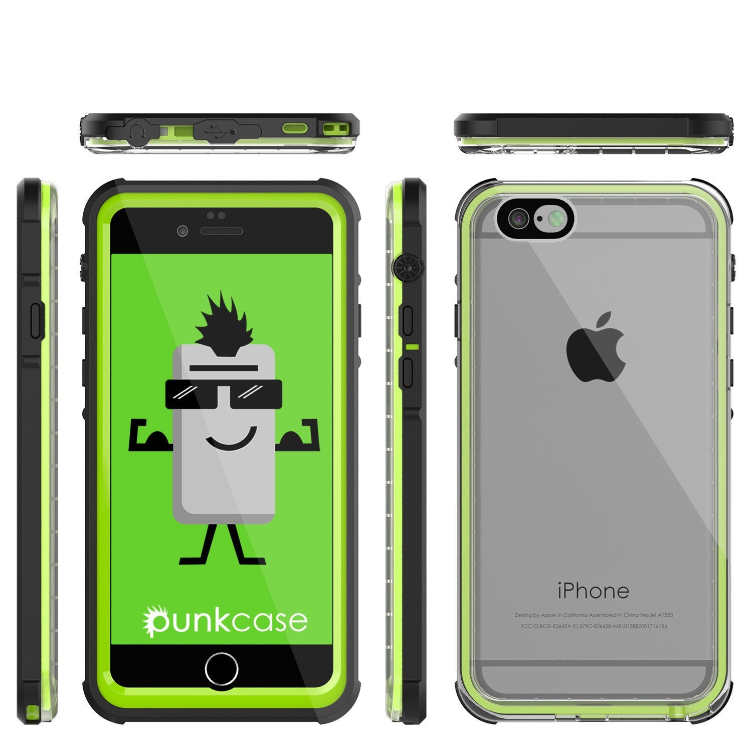Capa à prova d'água para iPhone 6+/6S+ Plus, PUNKcase CRYSTAL verde claro com protetor de tela anexado.