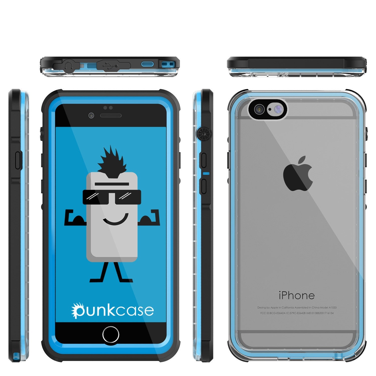 Capa à Prova d'Água para iPhone 6+/6S+ Plus, PUNKcase CRYSTAL Azul Claro com Protetor de Tela Anexado