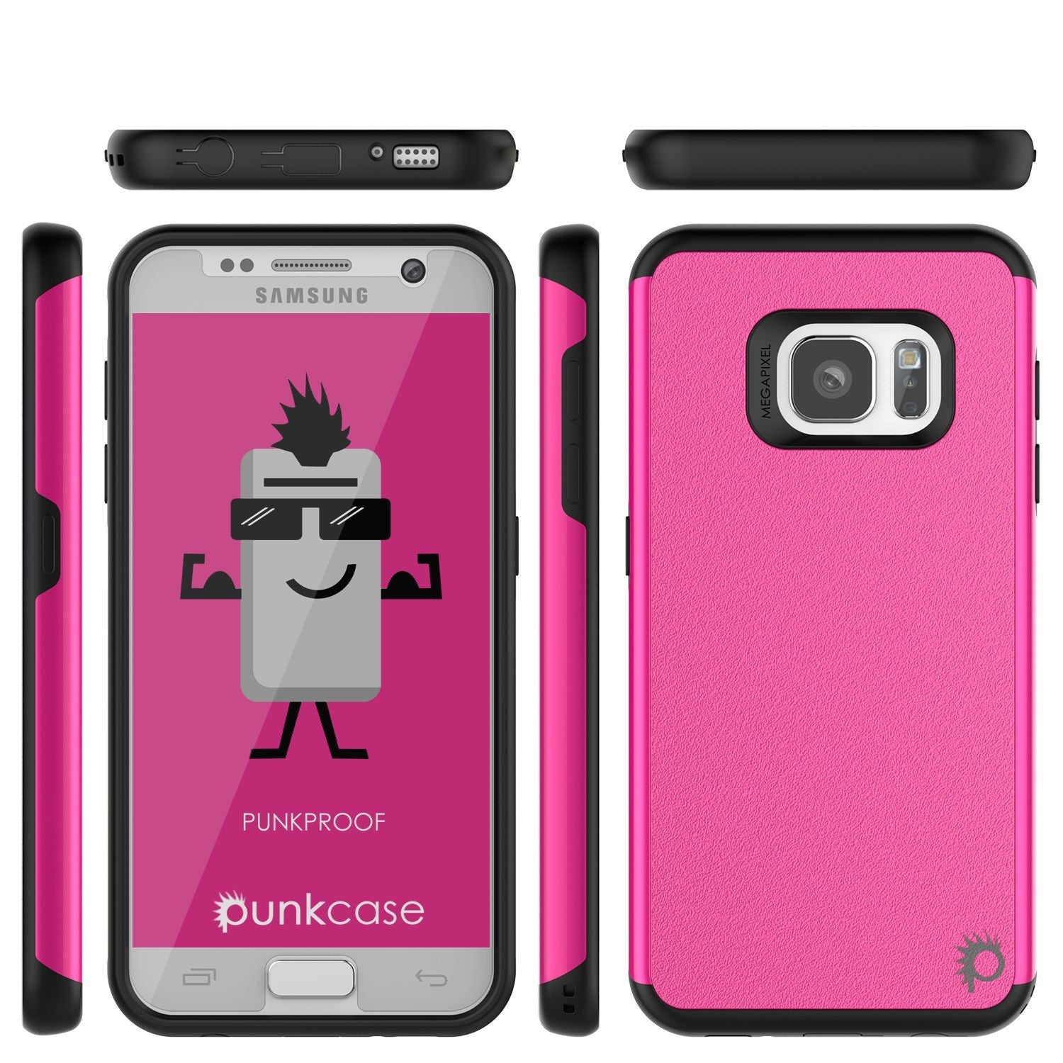 Galaxy s7 Case PunkCase Galactic Pink Series Slim Protective Armor Soft Cover Case w/ Tempered Glass (Color in image: black)