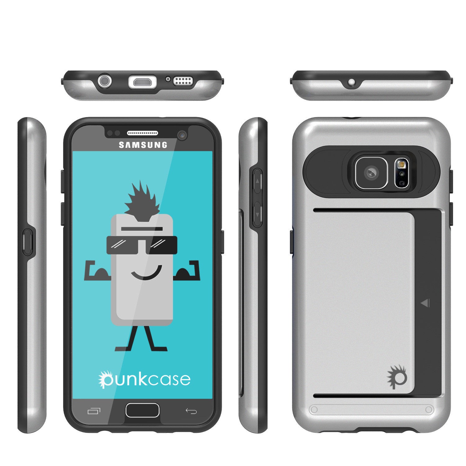 Galaxy s7 Case PunkCase CLUTCH Silver Series Slim Armor Soft Cover Case w/ Tempered Glass (Color in image: White)
