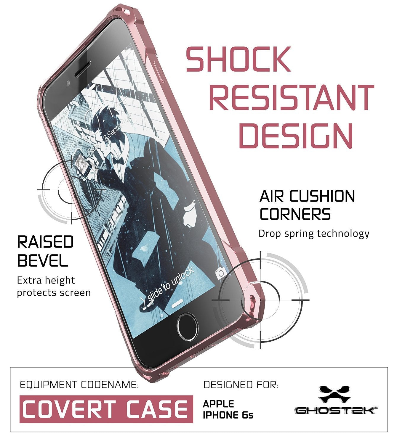 iPhone 6S Case, Ghostek® Covert Peach, Premium Impact Protective Armor | Lifetime Warranty Exchange (Color in image: rose pink)