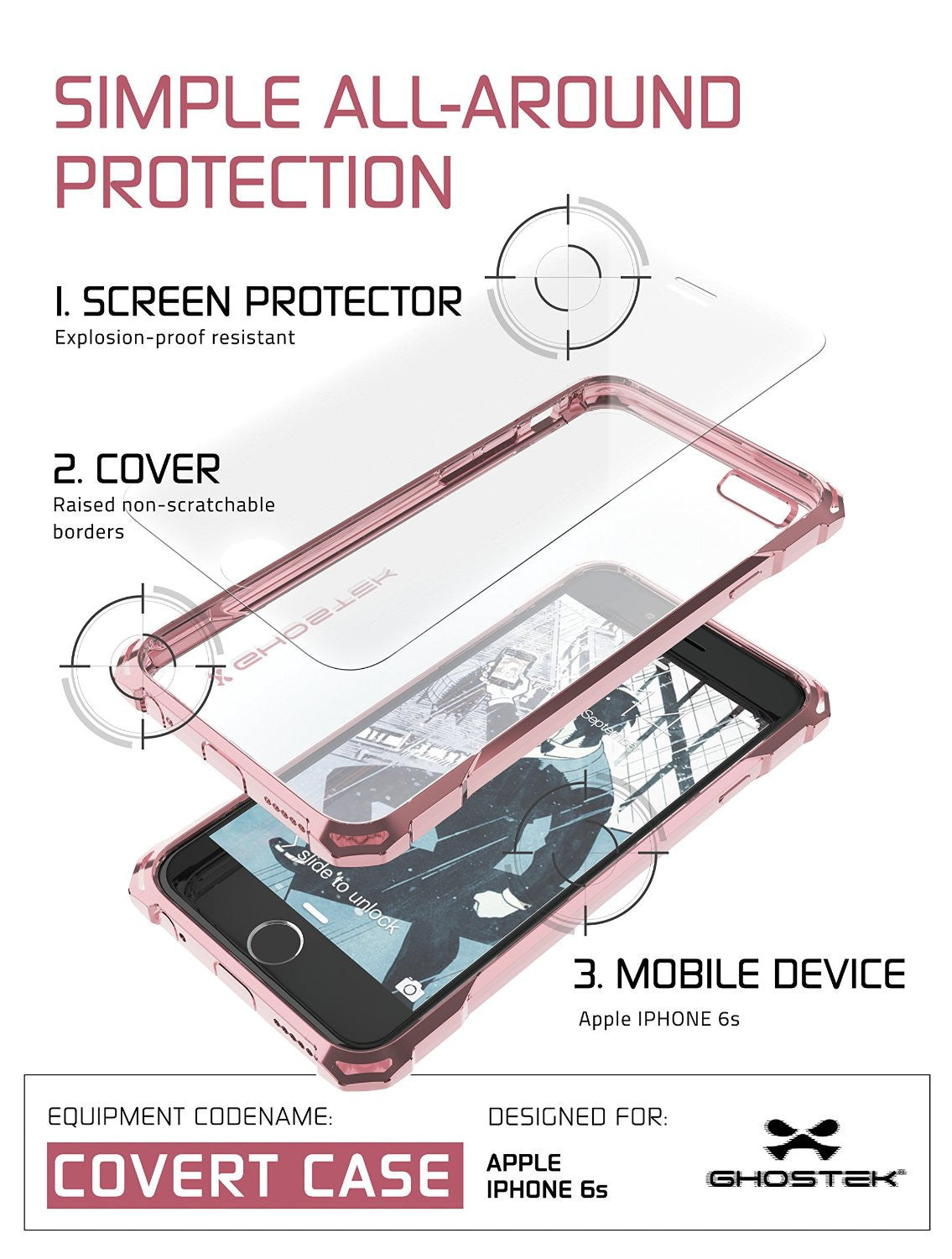 iPhone 6S Case, Ghostek® Covert Peach, Premium Impact Protective Armor | Lifetime Warranty Exchange (Color in image: space grey)