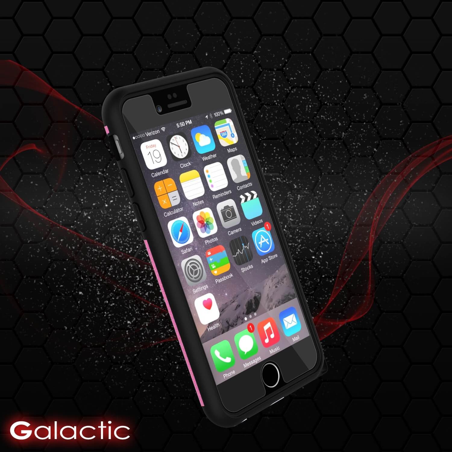 iPhone 6s Plus/6 Plus Case PunkCase Galactic Pink Slim w/ Tempered Glass Protector Lifetime Warranty (Color in image: black)