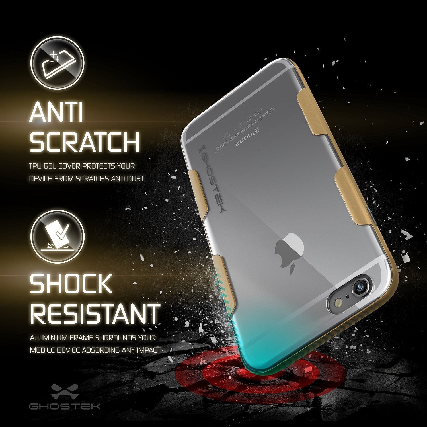 iPhone 6s Plus Case Gold Ghostek Cloak, Slim Protective Armor w/ Tempered Glass | Lifetime Warranty (Color in image: red)
