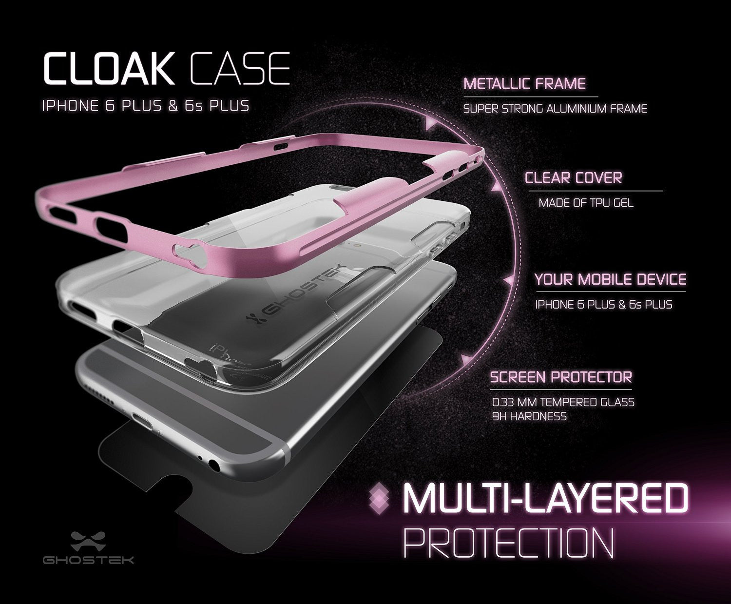 iPhone 6s Plus Case Pink Ghostek Cloak, Slim Protective Armor w/ Tempered Glass | Lifetime Warranty (Color in image: red)
