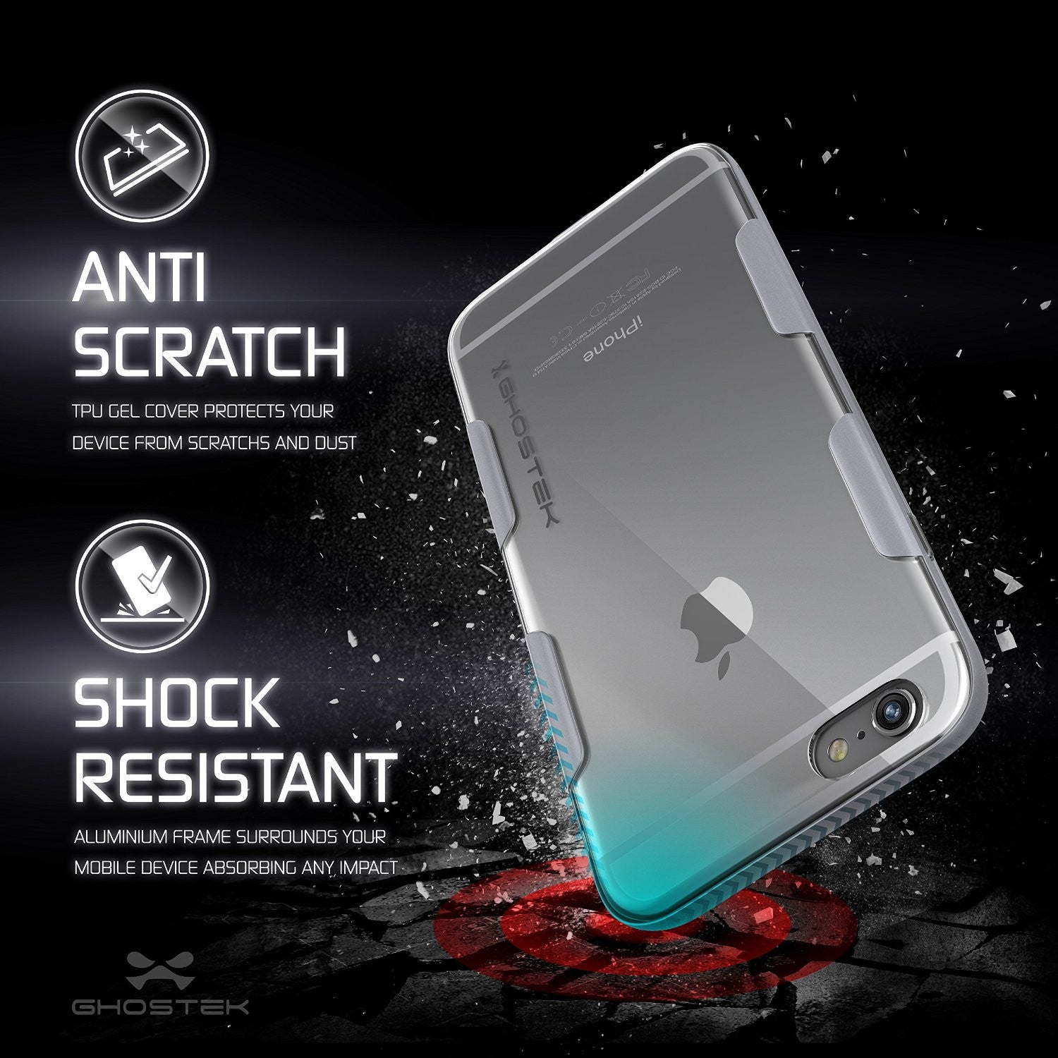 iPhone 6s Plus Case Silver Ghostek Cloak, Slim Protective w/ Tempered Glass | Lifetime Warranty (Color in image: red)