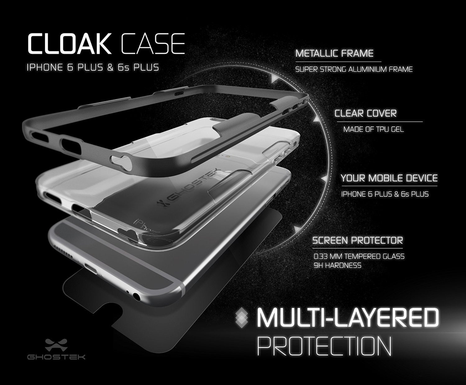 iPhone 6s Plus Case Space Grey Ghostek Cloak, Slim Protective w/ Tempered Glass | Lifetime Warranty (Color in image: gold)