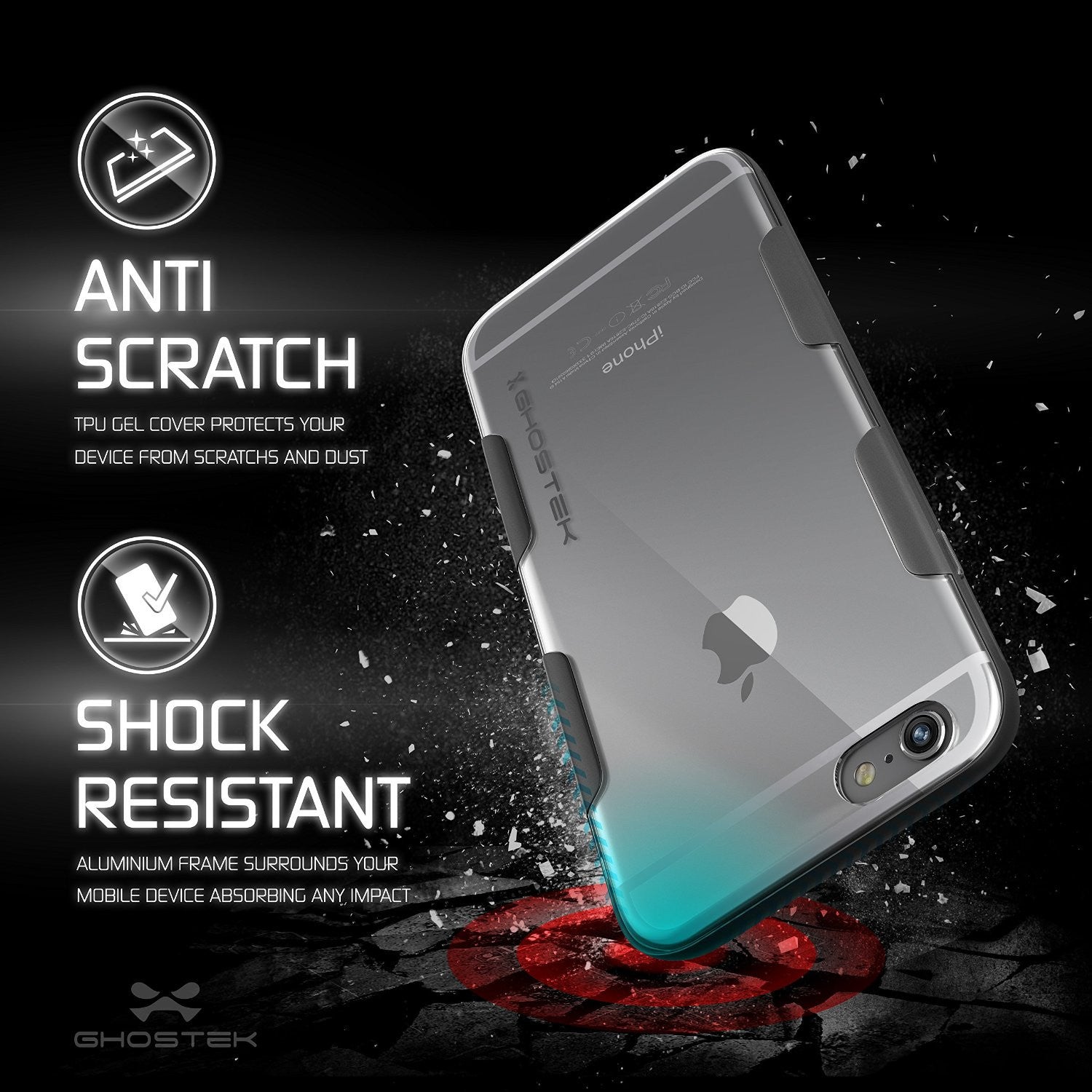 iPhone 6s Plus Case Space Grey Ghostek Cloak, Slim Protective w/ Tempered Glass | Lifetime Warranty (Color in image: red)