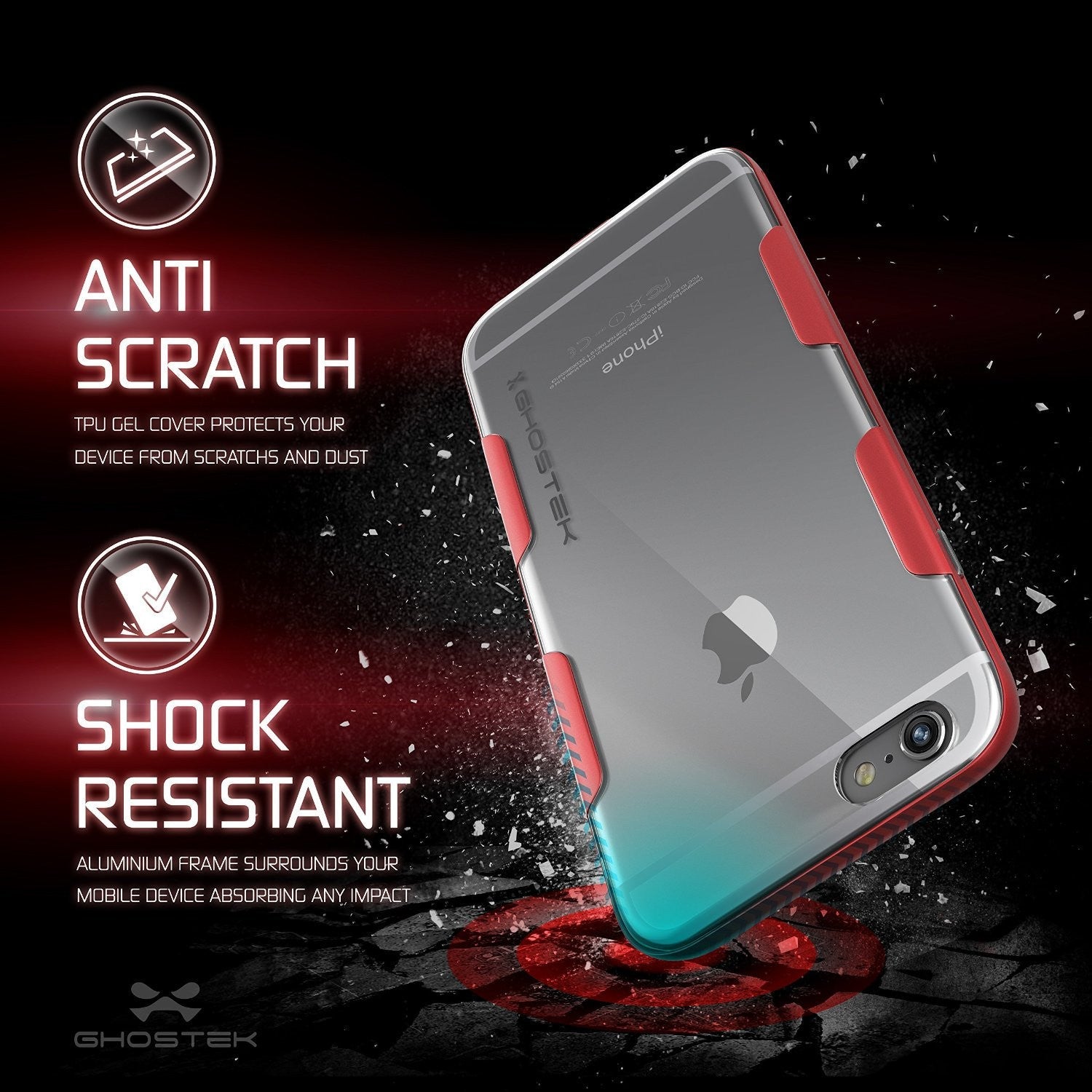 iPhone 6s Plus Case Red Ghostek Cloak, Slim Protective Armor w/ Tempered Glass | Lifetime Warranty (Color in image: gold)