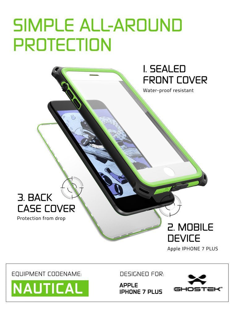 SIMPLE ALL-AROUND PROTECTION SEALED FRONT COVER Water-proof resistant 3. BACK CASE COVER Protection from drop 2.MOBILE DEVICE Apple IPHONE 7 PLUS EQUIPMENT CODENAME DESIGNED FOR es NAUTICAL ALE aug GHOSTS (Color in image: White)