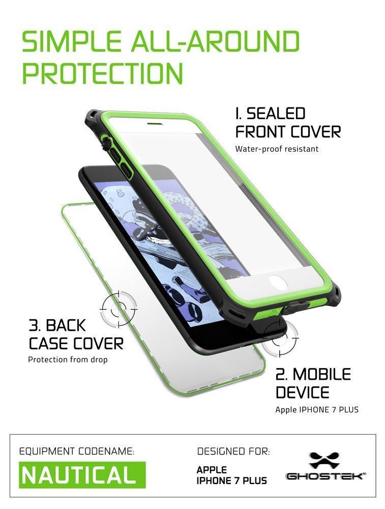iPhone 8+ Plus Waterproof Case, Ghostek Nautical Series for iPhone 8+ Plus | Slim Underwater Protection | Adventure Duty | Swimming (Green) (Color in image: White)