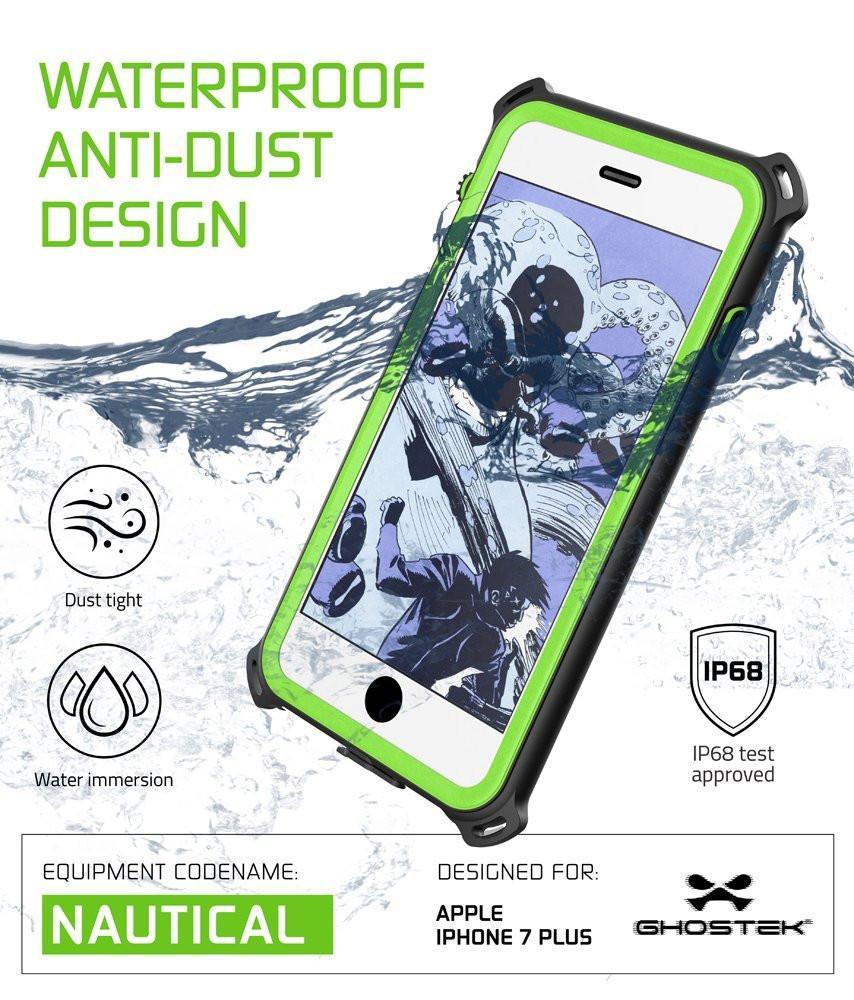 iPhone 8+ Plus Waterproof Case, Ghostek Nautical Series for iPhone 8+ Plus | Slim Underwater Protection | Adventure Duty | Swimming (Green) (Color in image: Black)