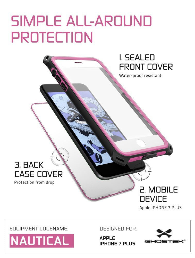 SIMPLE ALL-AROUND PROTECTION SEALED FRONT COVER Water-proof resistant 3. BACK CASE COVER Protection from drop 2. MOBILE DEVICE Apple IPHONE 7 PLUS EQUIPMENT CODENAME: DESIGNED FOR NAUTICAL ALE aug GHOSTS (Color in image: White)
