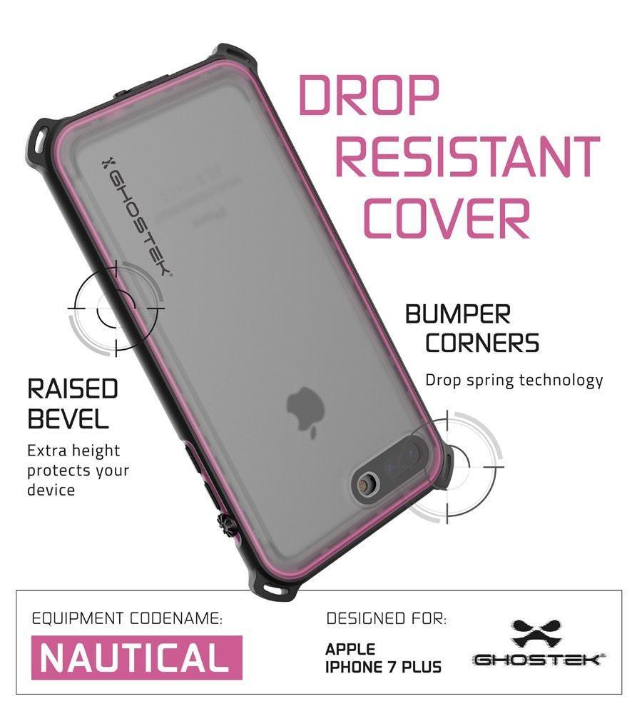 iPhone 8+ Plus Waterproof Case, Ghostek Nautical Series for iPhone 8+ Plus | Slim Underwater Protection | Adventure Duty | Swimming (Pink) (Color in image: Black)
