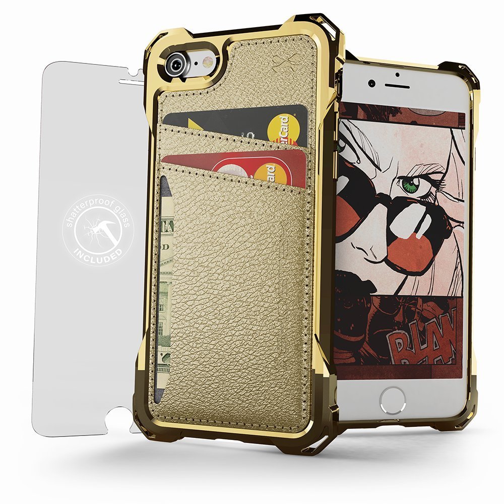 Capa para iPhone 7 Plus com Carteira, Série Gold Ghostek Exec | Bumper de Impacto Híbrido Slim Armor | Capa de Manga com Suporte para Cartão de Crédito em Couro TPU PU