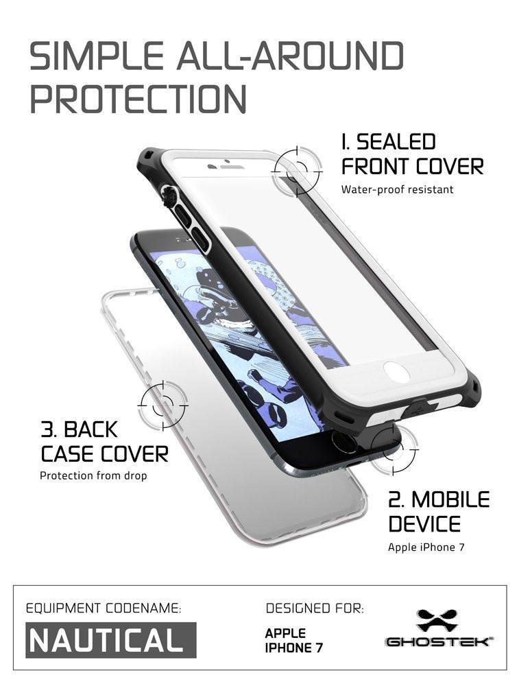 iPhone  8  Waterproof Case, Ghostek Nautical Series for iPhone  8  | Slim Underwater Protection | Adventure Duty | Ultra Fit | Swimming (White) (Color in image: Green)