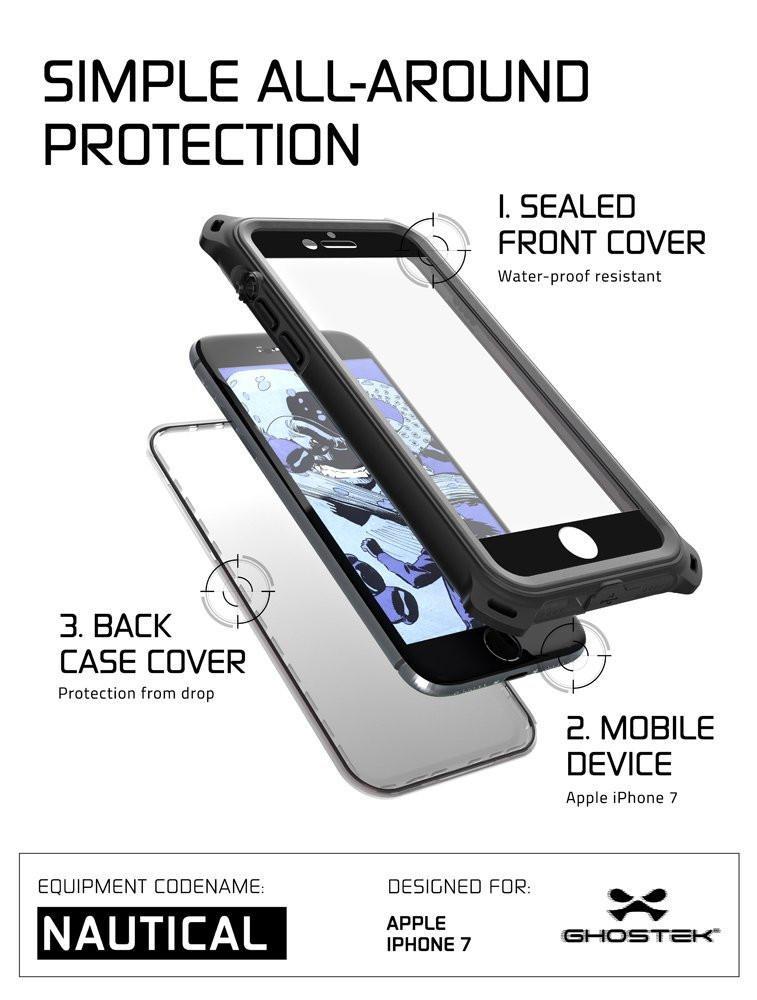 iPhone  8  Waterproof Case, Ghostek Nautical Series for iPhone  8  | Slim Underwater Protection | Ultra Fit | Swimming (Black) (Color in image: Pink)