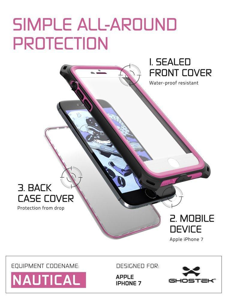 iPhone  8  Waterproof Case, Ghostek Nautical Series for iPhone  8  | Slim Underwater Protection | Adventure Duty | Ultra Fit | Swimming (Pink) (Color in image: White)