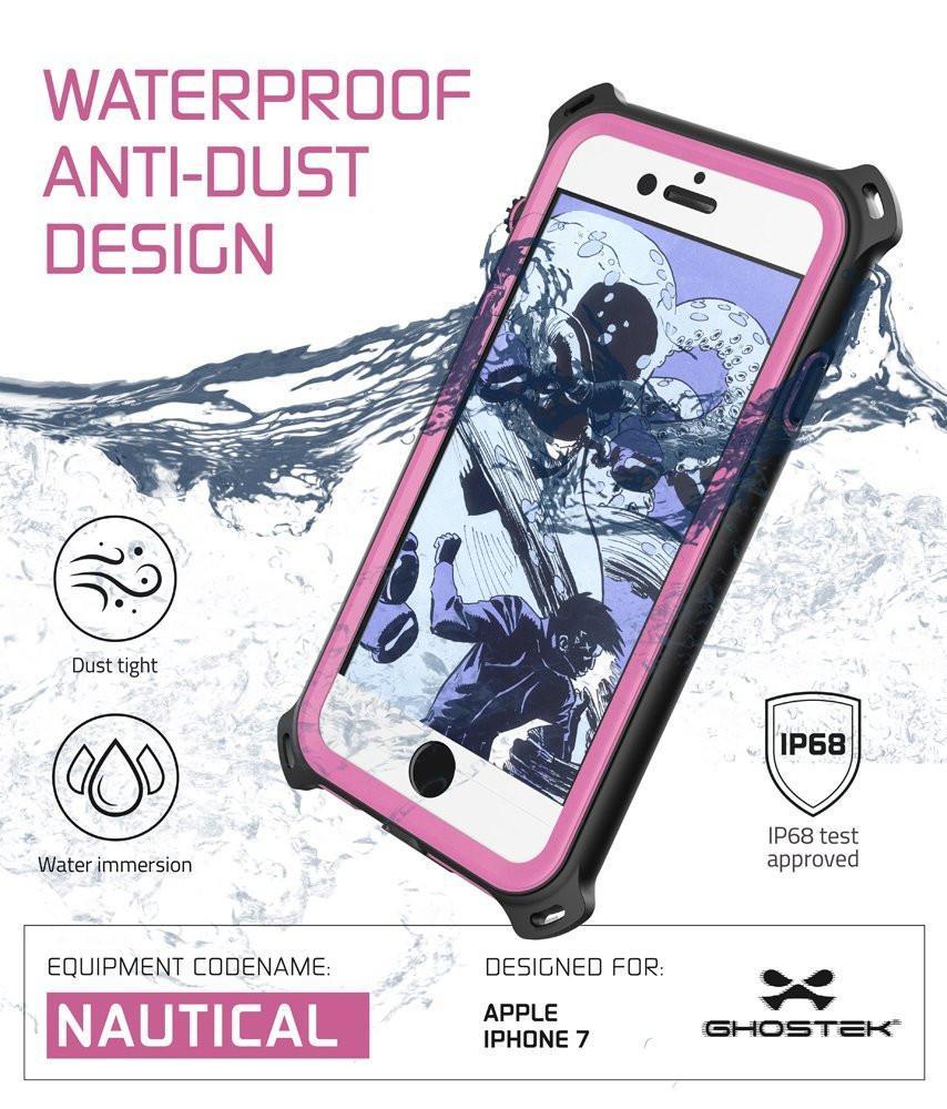 iPhone  8  Waterproof Case, Ghostek Nautical Series for iPhone  8  | Slim Underwater Protection | Adventure Duty | Ultra Fit | Swimming (Pink) (Color in image: Green)