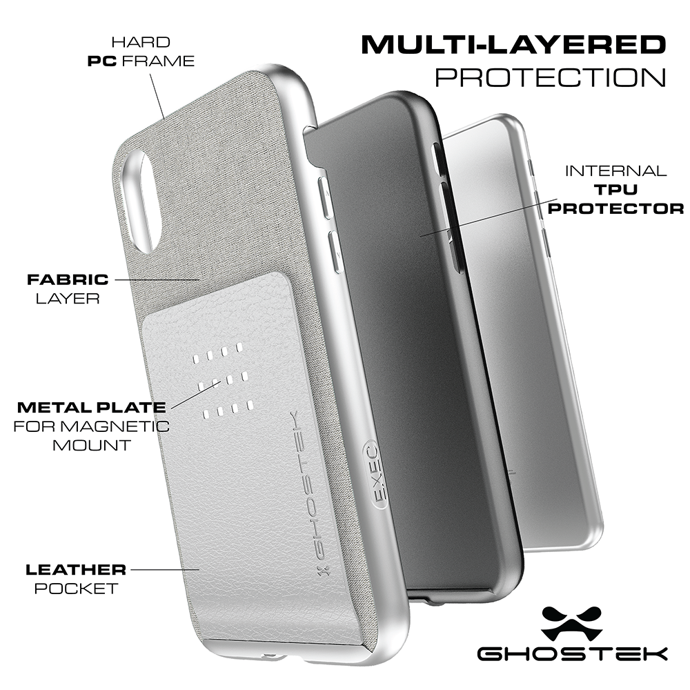 iPhone 8+ Plus Case , Ghostek Exec 2 Series for iPhone 8+ Plus Protective Wallet Case [SILVER] (Color in image: Purple)