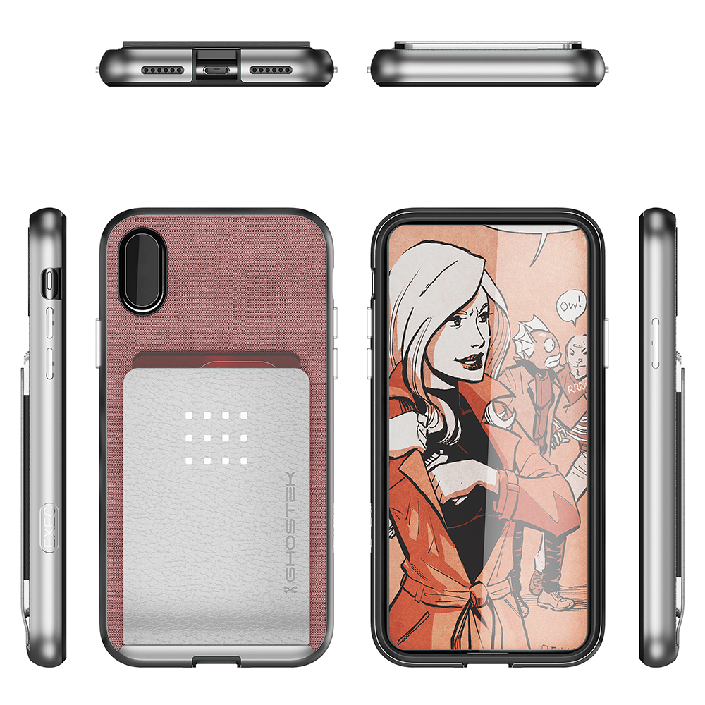 iPhone 8+ Plus Case, Ghostek Exec 2 Series for  iPhone 8+ Plus Protective Wallet Case [ROSE PINK] (Color in image: Red)