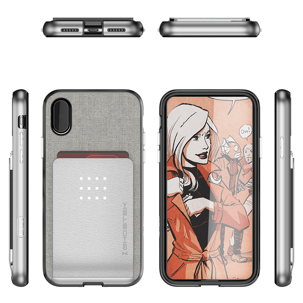iPhone 7+ Plus Case , Ghostek Exec 2 Series for iPhone 7+ Plus Protective Wallet Case [SILVER] (Color in image: Red)