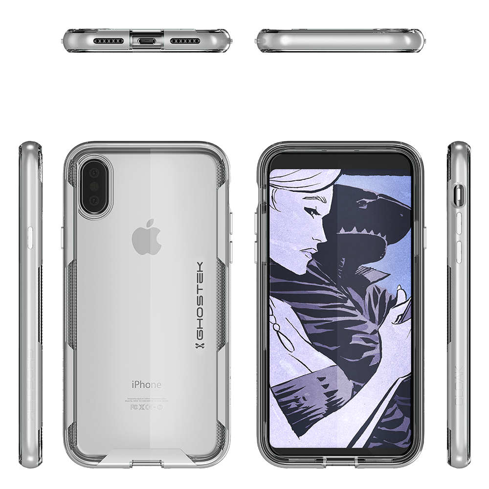 iPhone X Case, Ghostek Cloak 3 Series Ultra Slim Clear Hybrid Shockproof Protective Cover Designed for iPhone 10 – Supports Wireless Charging | Silver (Color in image: Teal)