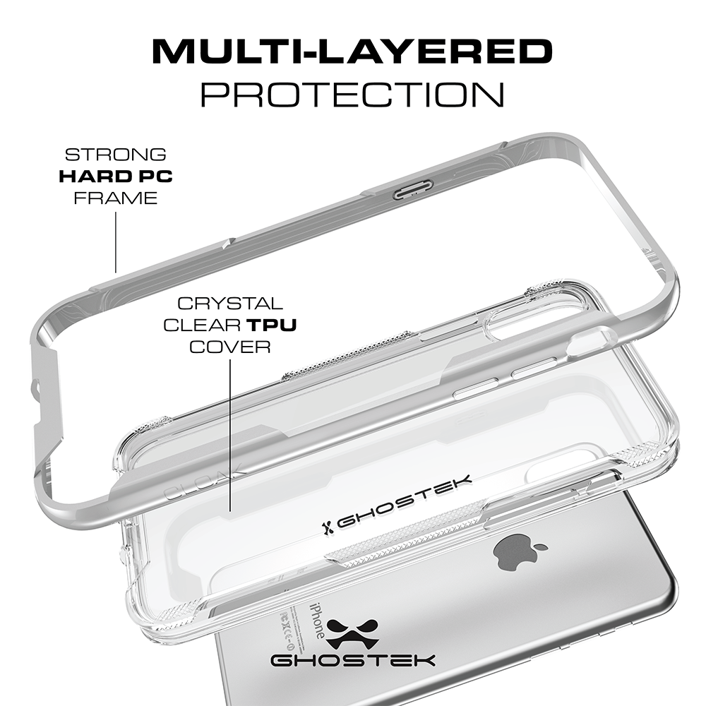 iPhone X Case, Ghostek Cloak 3 Series Ultra Slim Clear Hybrid Shockproof Protective Cover Designed for iPhone 10 – Supports Wireless Charging | Silver (Color in image: Gold)
