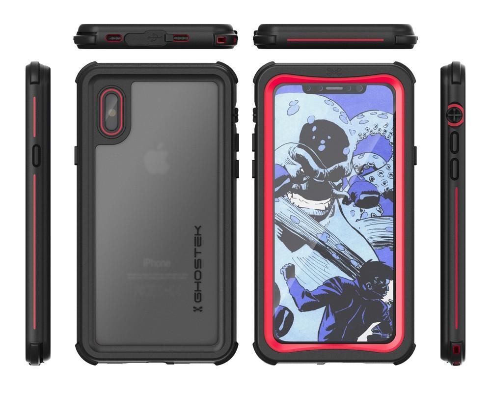 Apple iPhone X Waterproof Case, Ghostek Nautical Underwater Full Sealed Cover | Military Grade Standard Drop Tested Certified + Built-In Screen Protector | Red 