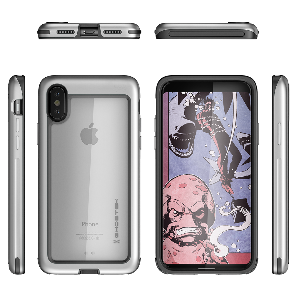 iPhone X Case, Ghostek Atomic Slim Series - Military Grade Drop Tested, Metal Aluminum Alloy Bumper + TPU & Rubber Protective Case for Apple iPhone X 2017 | Silver (Color in image: Red)
