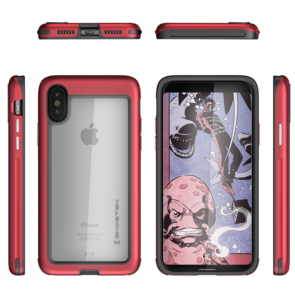 Ghostek Atomic Slim iPhone X Case with Shockproof Aluminum Bumper Heavy Duty | Supports Qi Wireless Charging + Works Flawlessly with Face ID | Red (Color in image: Gold)