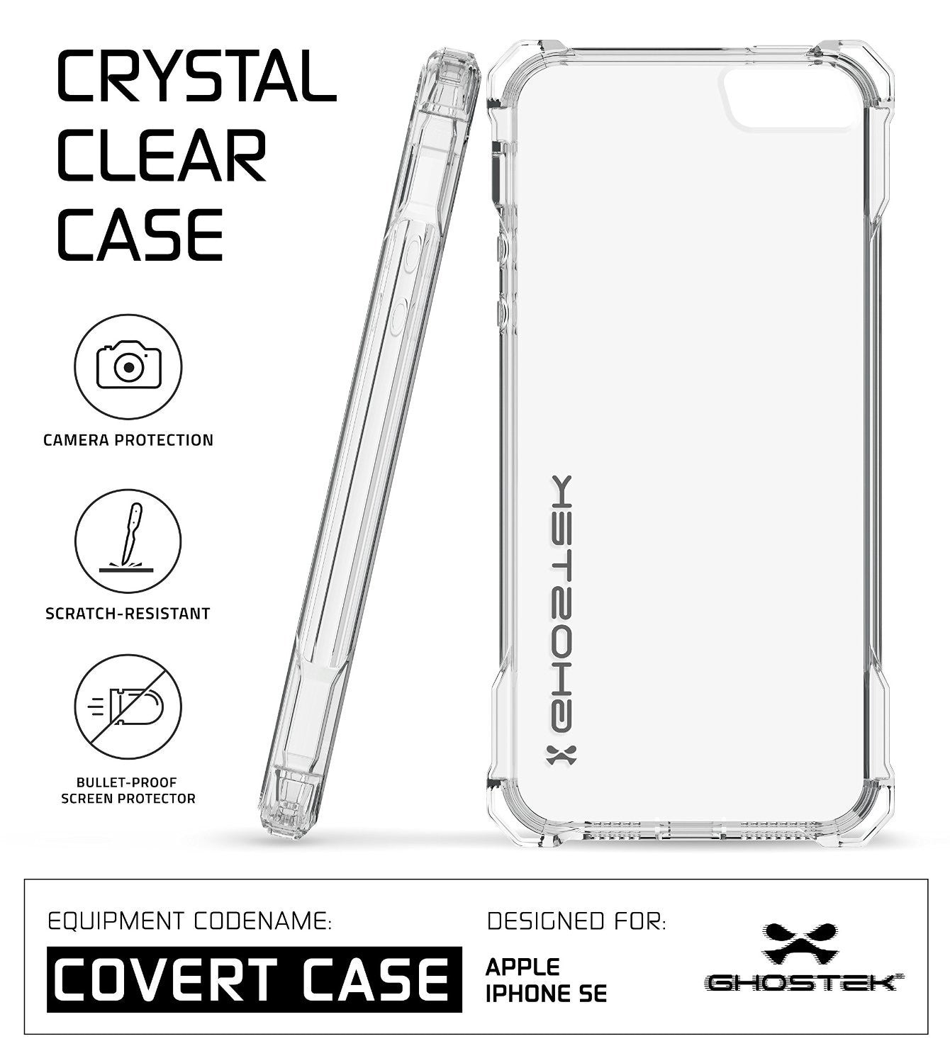 iPhone SE Case, Ghostek® Covert Clear, Premium Impact Protective Armor | Lifetime Warranty Exchange (Color in image: space grey)