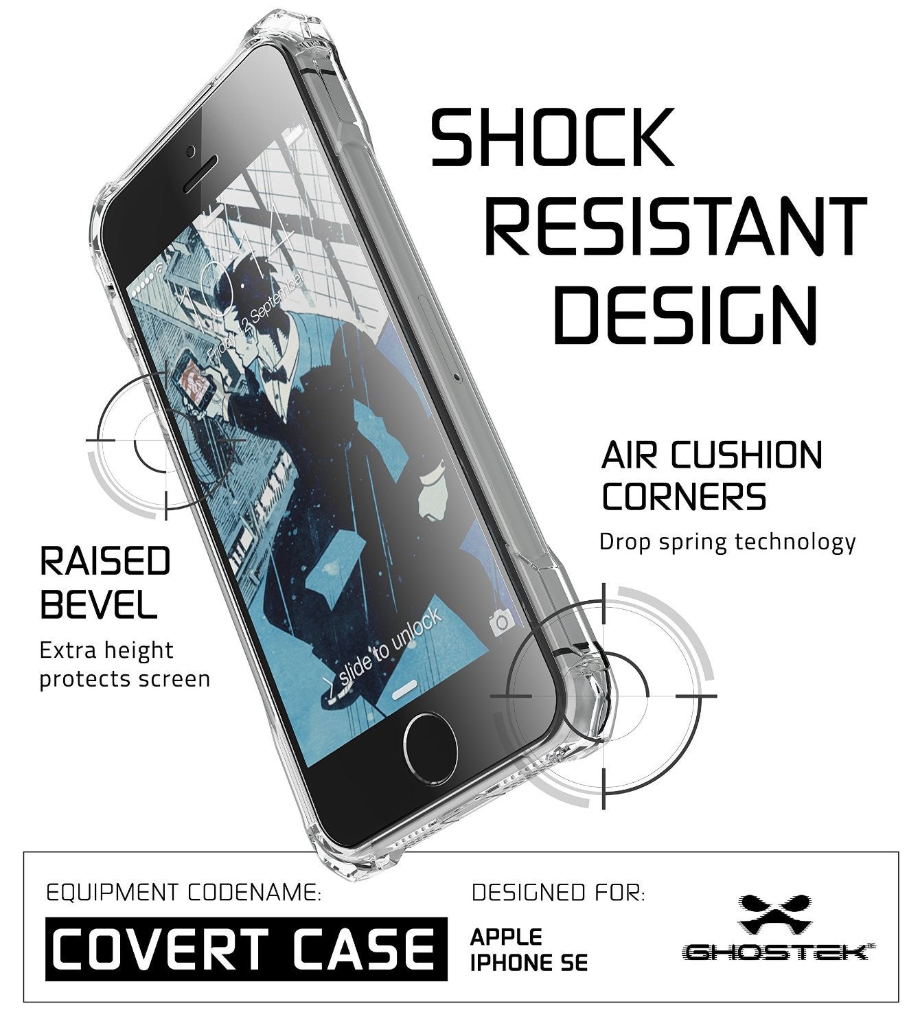 iPhone SE Case, Ghostek® Covert Clear, Premium Impact Protective Armor | Lifetime Warranty Exchange (Color in image: red)