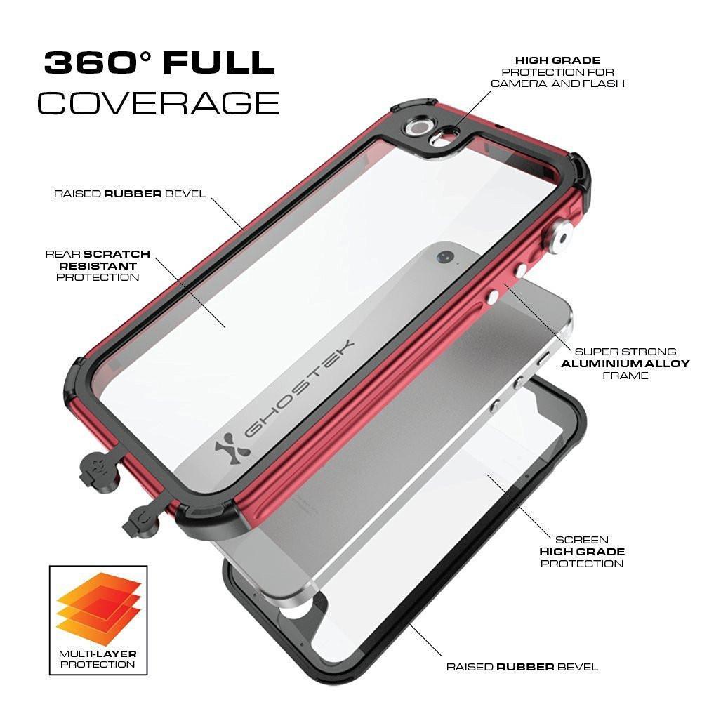 iPhone 8 Waterproof Case, Ghostek® Atomic 3.0 Red Series | Underwater | Touch-ID (Color in image: Pink)