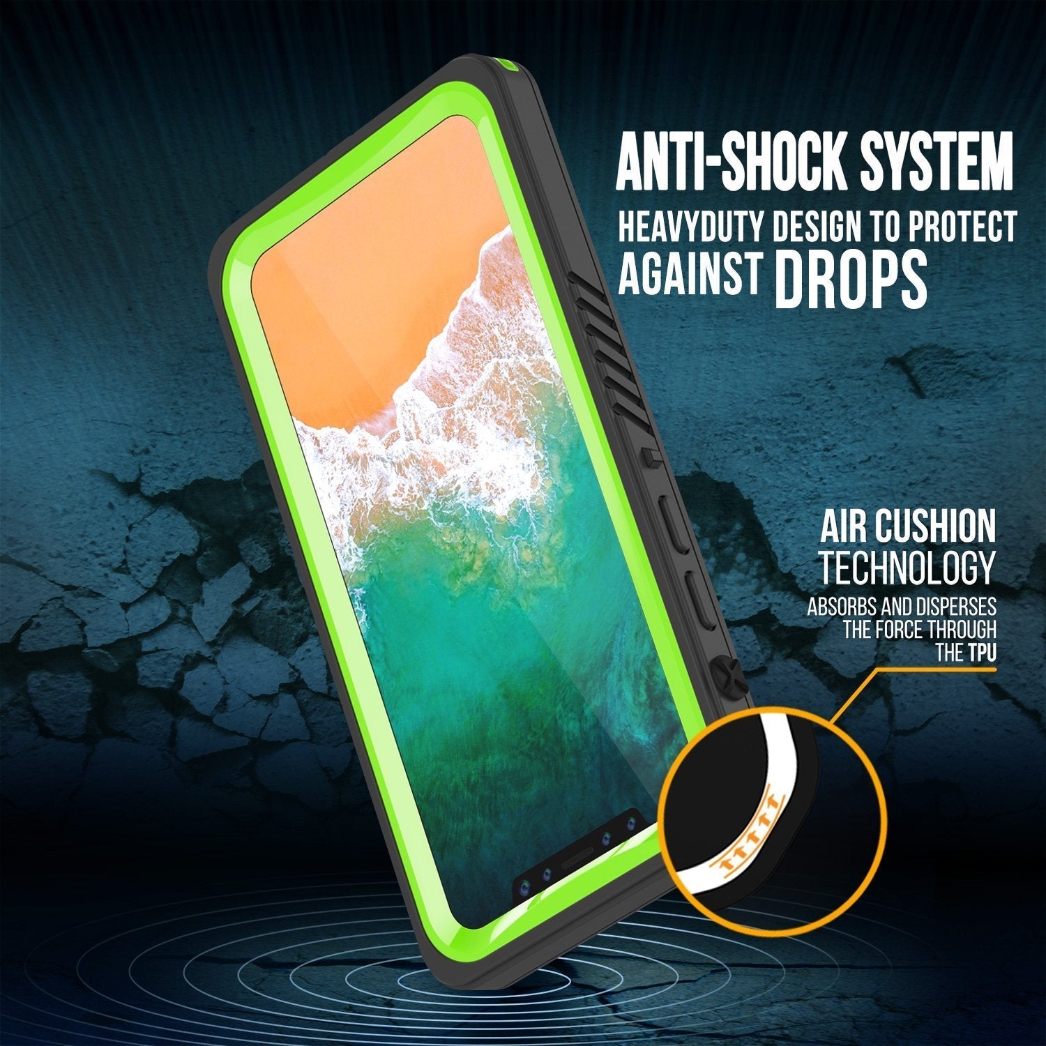 iPhone XS Max Waterproof Case, Punkcase [Extreme Series] Armor Cover W/ Built In Screen Protector [Light Green] (Color in image: White)