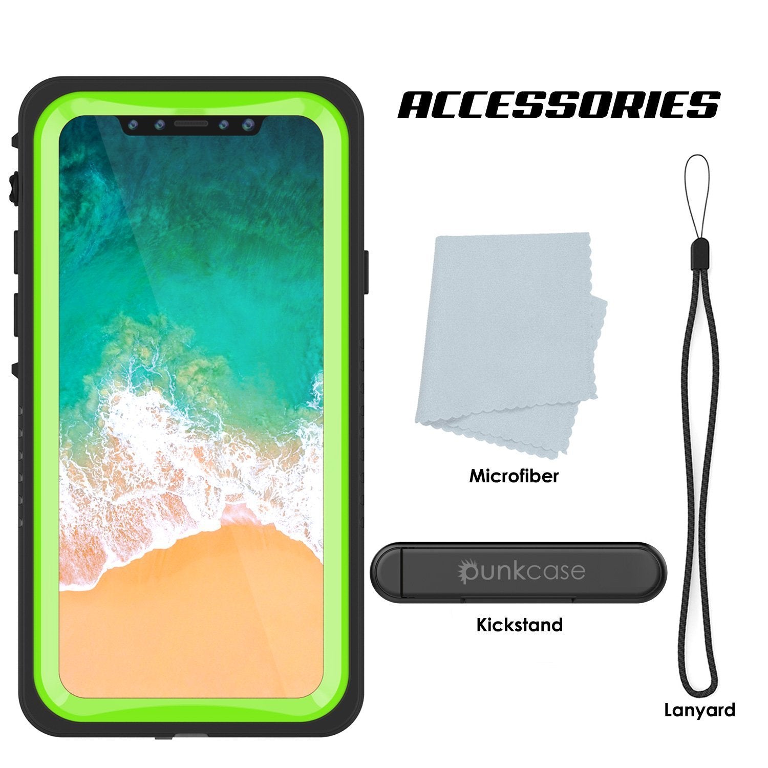 iPhone XS Max Waterproof Case, Punkcase [Extreme Series] Armor Cover W/ Built In Screen Protector [Light Green] (Color in image: Clear)