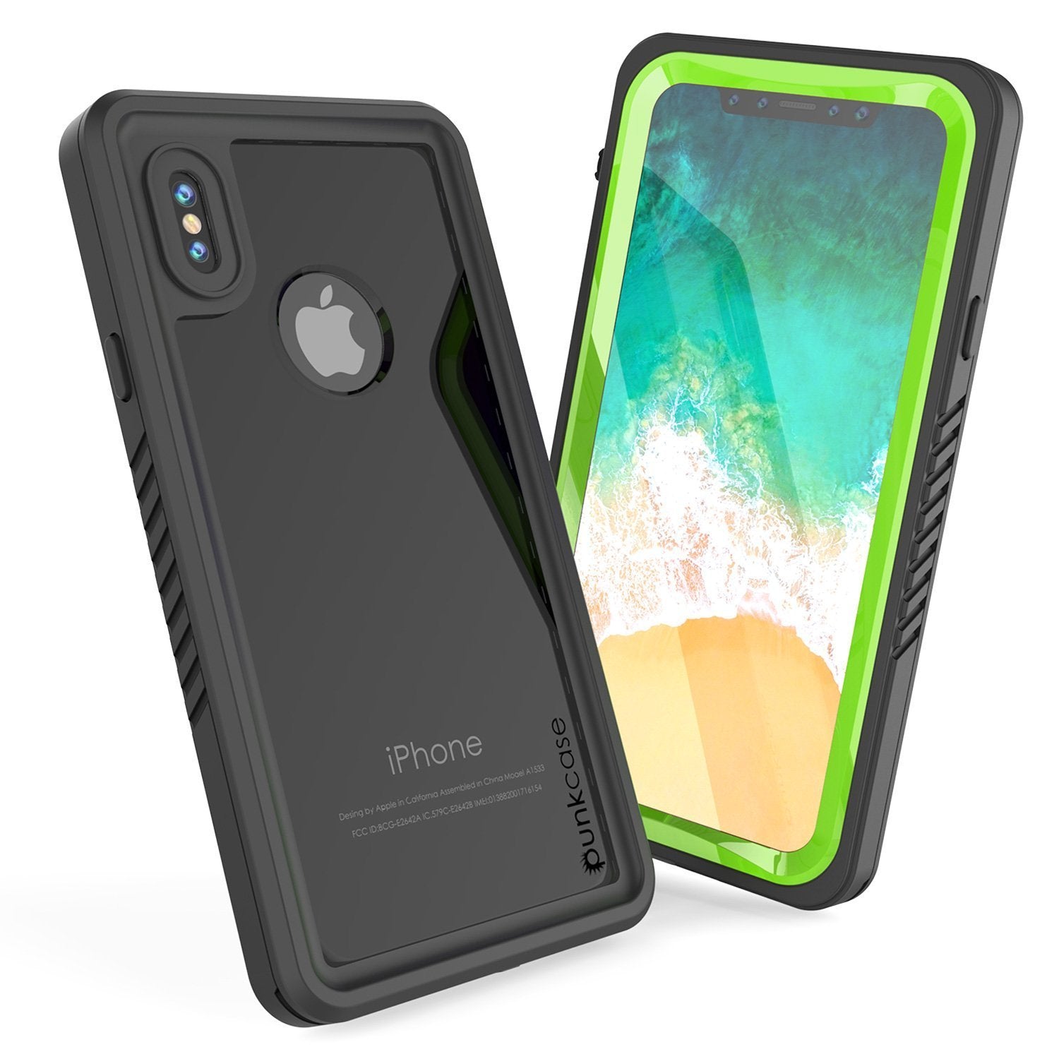 iPhone XS Max Waterproof Case, Punkcase [Extreme Series] Armor Cover W/ Built In Screen Protector [Light Green] (Color in image: Red)