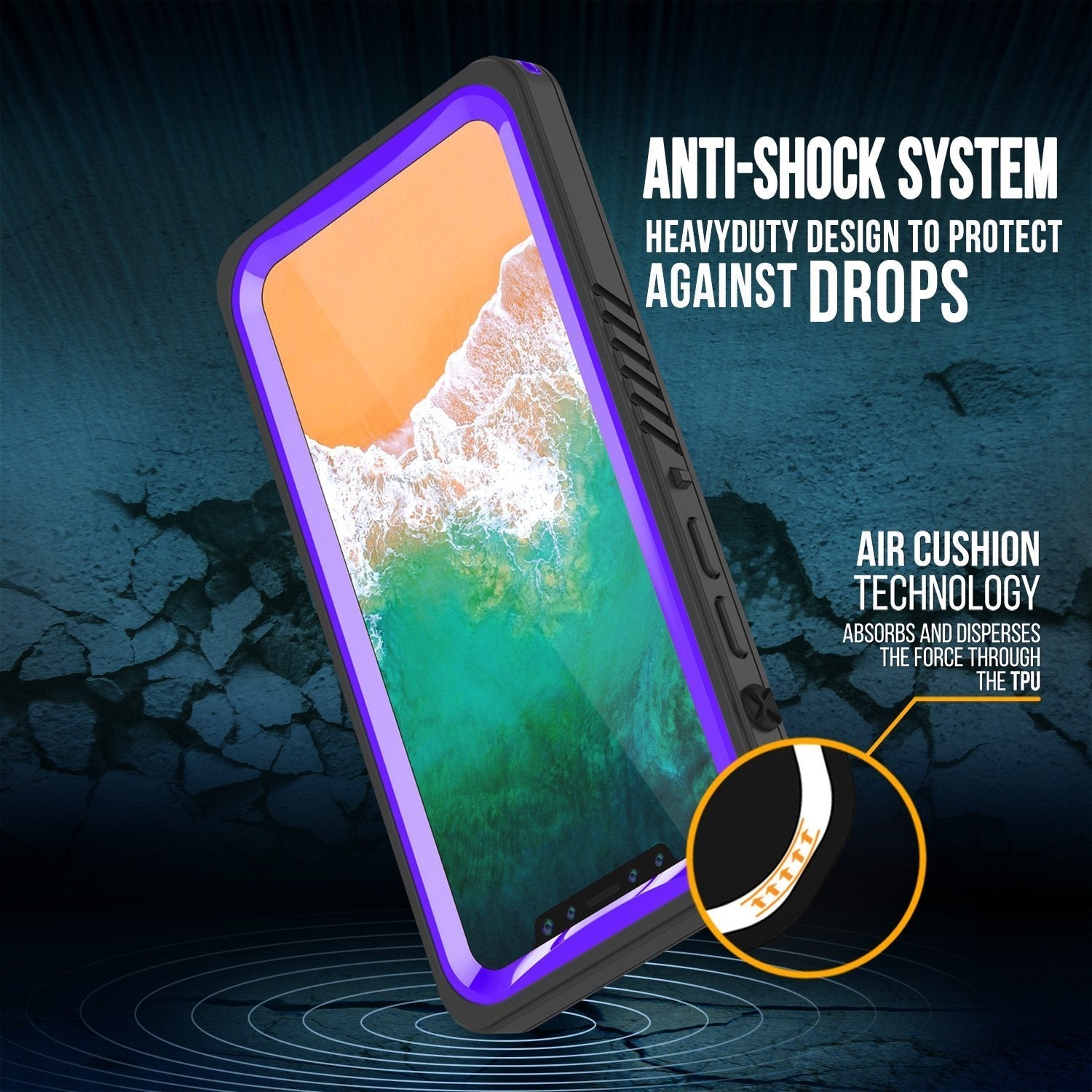 iPhone XS Max Waterproof Case, Punkcase [Extreme Series] Armor Cover W/ Built In Screen Protector [Purple] (Color in image: Light Blue)
