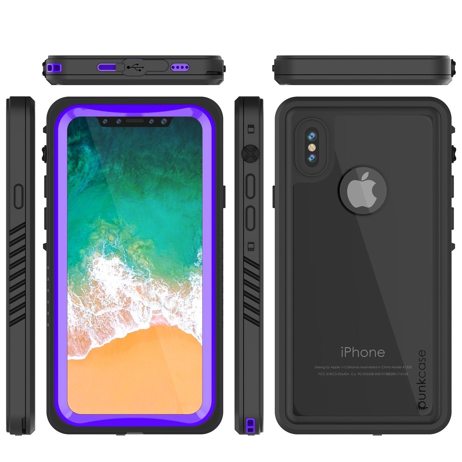 iPhone XS Max Waterproof Case, Punkcase [Extreme Series] Armor Cover W/ Built In Screen Protector [Purple] (Color in image: Black)