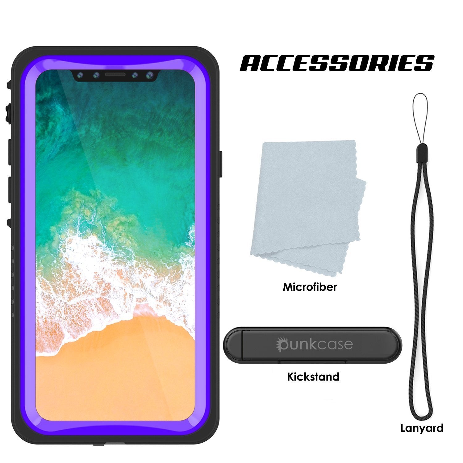 iPhone XS Max Waterproof Case, Punkcase [Extreme Series] Armor Cover W/ Built In Screen Protector [Purple] (Color in image: Clear)