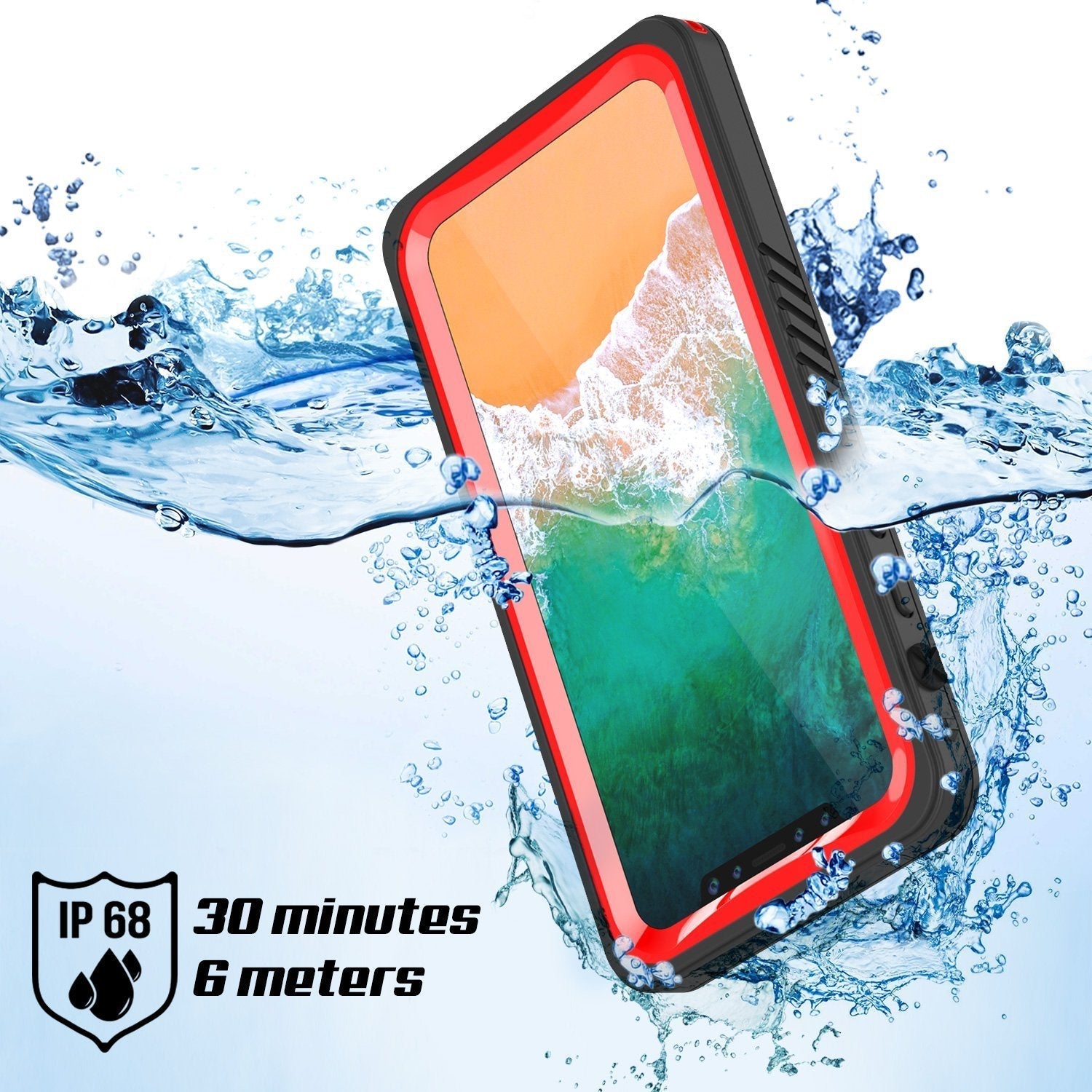 iPhone XS Max Waterproof Case, Punkcase [Extreme Series] Armor Cover W/ Built In Screen Protector [Red] (Color in image: Black)