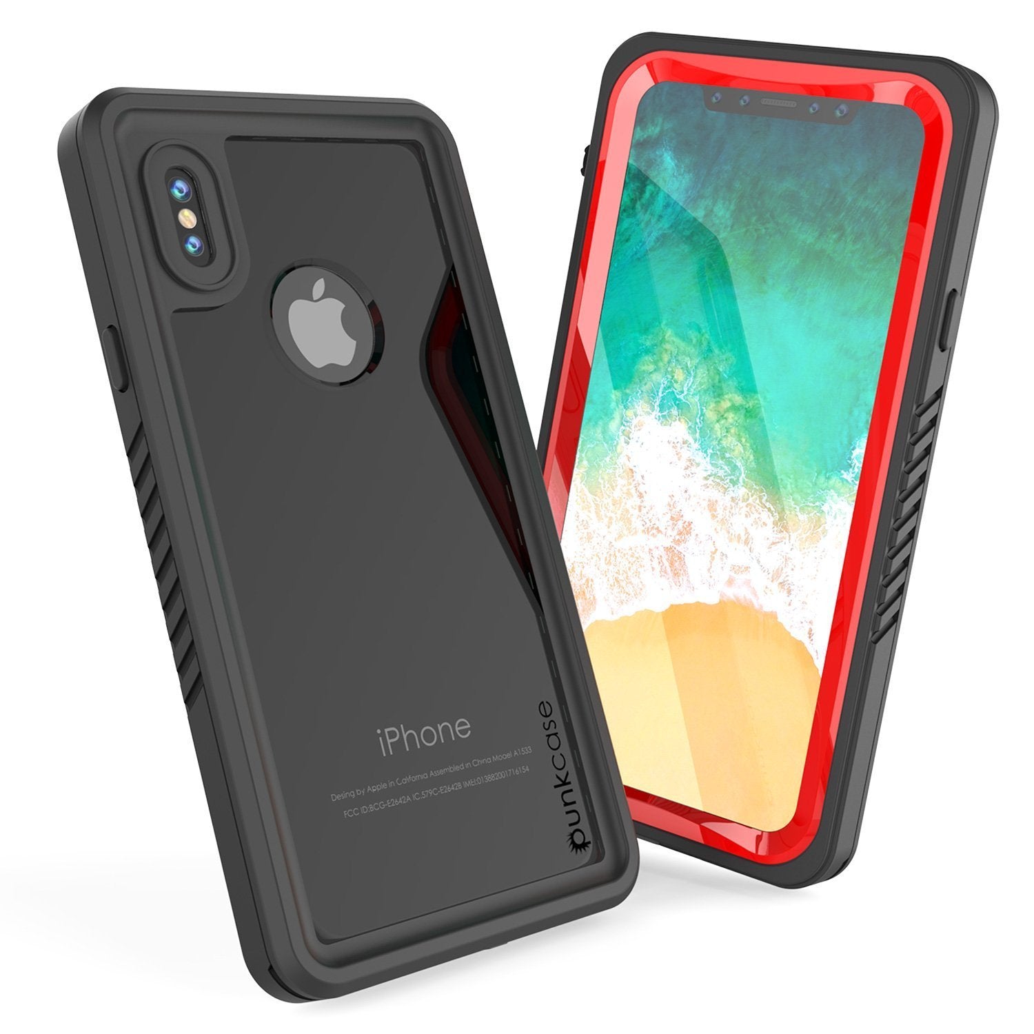 iPhone XS Max Waterproof Case, Punkcase [Extreme Series] Armor Cover W/ Built In Screen Protector [Red] (Color in image: Teal)