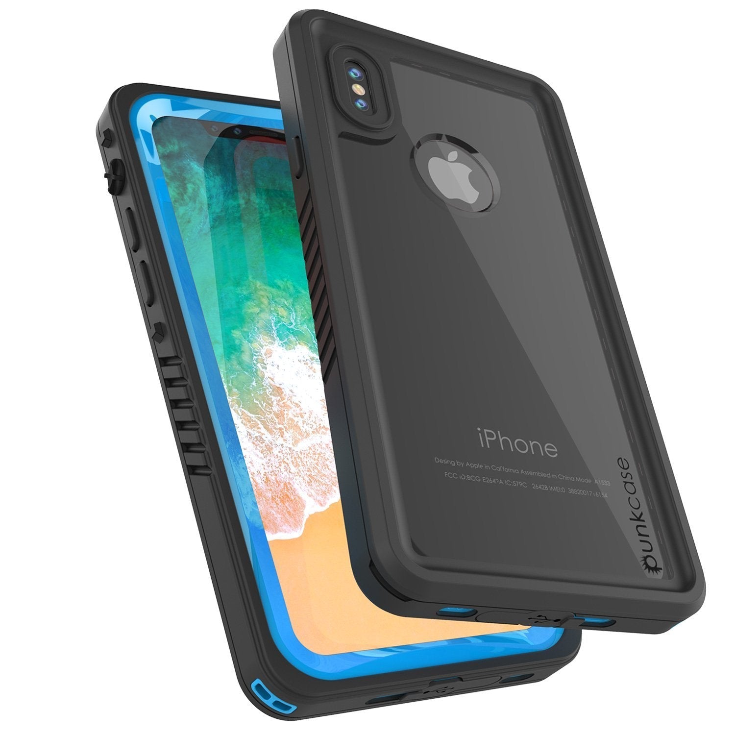 iPhone XS Max Waterproof Case, Punkcase [Extreme Series] Armor Cover W/ Built In Screen Protector [Light Blue] (Color in image: Red)