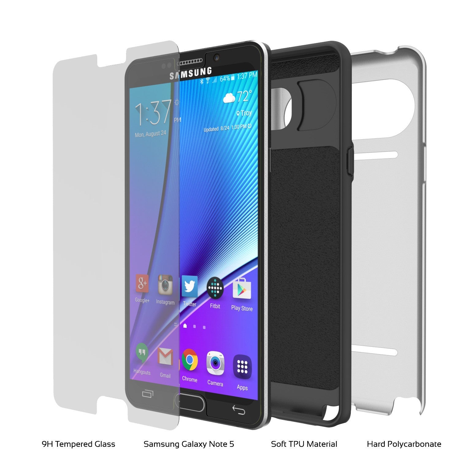 Galaxy Note 5 Case PunkCase CLUTCH Silver Series Slim Armor Soft Cover Case w/ Tempered Glass (Color in image: Gold)