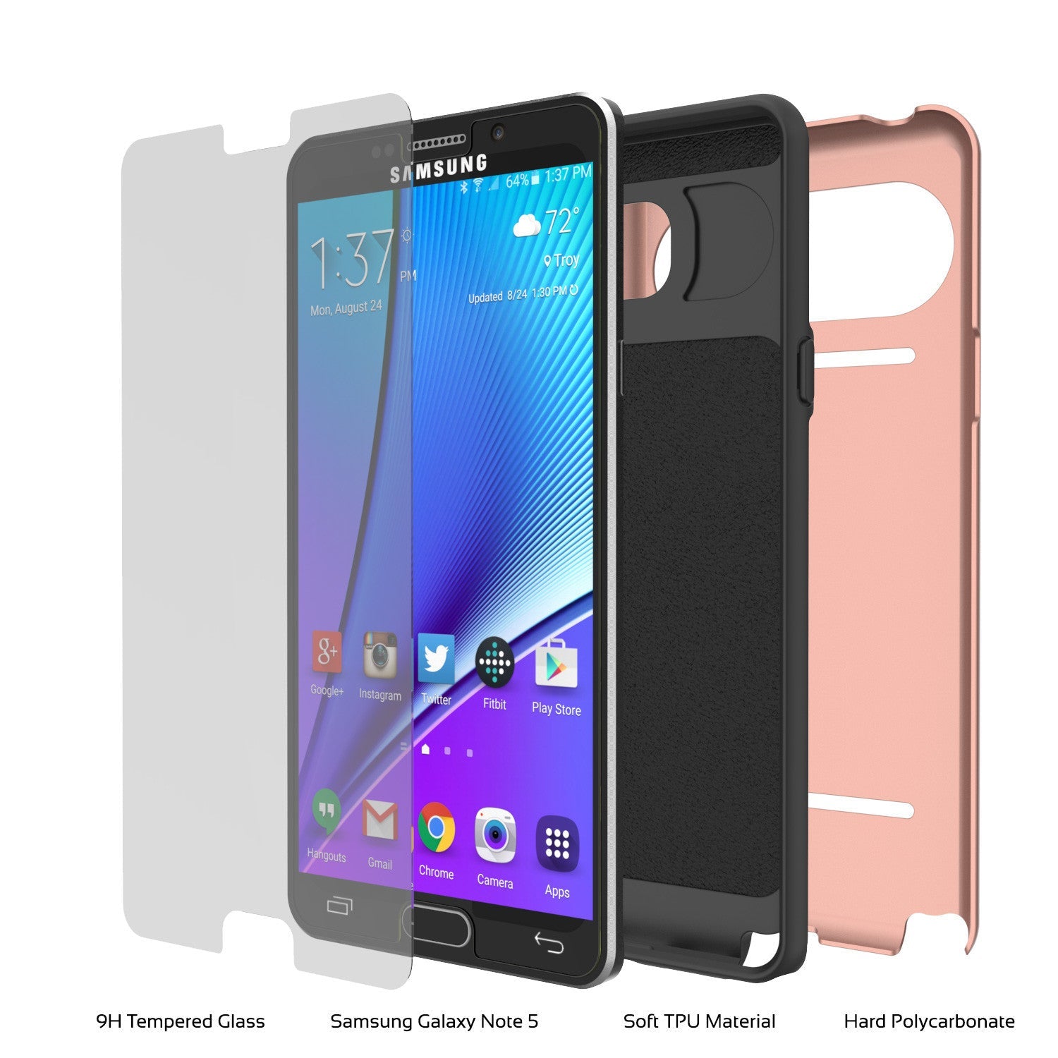 Galaxy Note 5 Case PunkCase CLUTCH Rose Gold Series Slim Armor Soft Cover Case w/ Tempered Glass (Color in image: Gold)