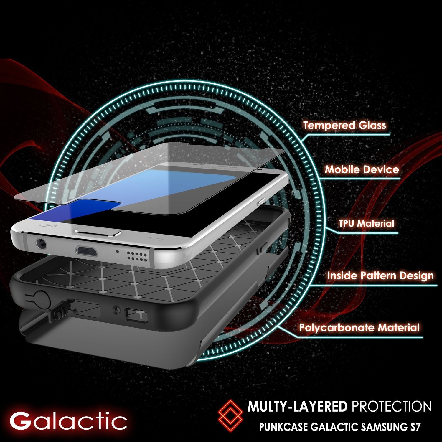 Galaxy s7 Case PunkCase Galactic Black Series Slim Armor Soft Cover Case w/ Tempered Glass (Color in image: gold)