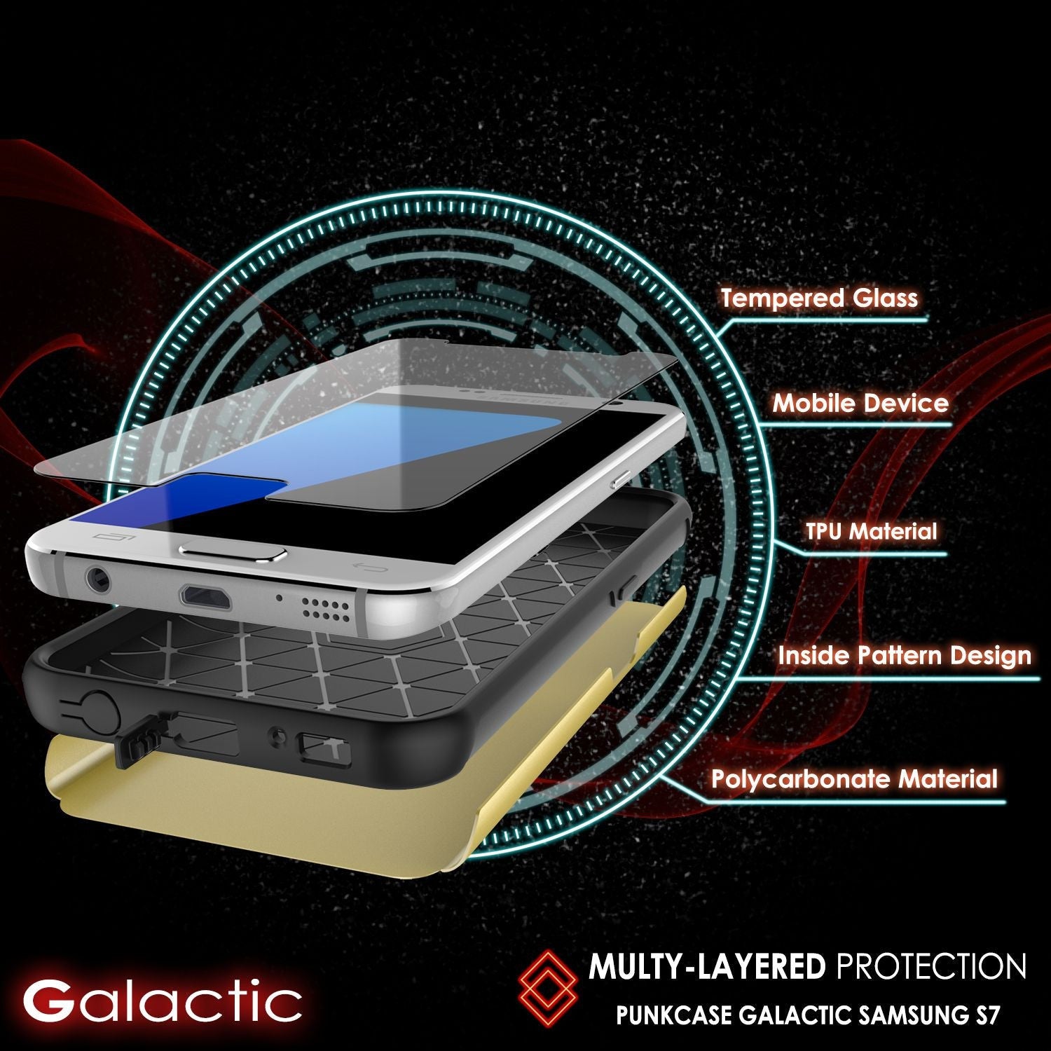 Galaxy s7 Case PunkCase Galactic Gold Series Slim Armor Soft Cover Case w/ Tempered Glass (Color in image: black)