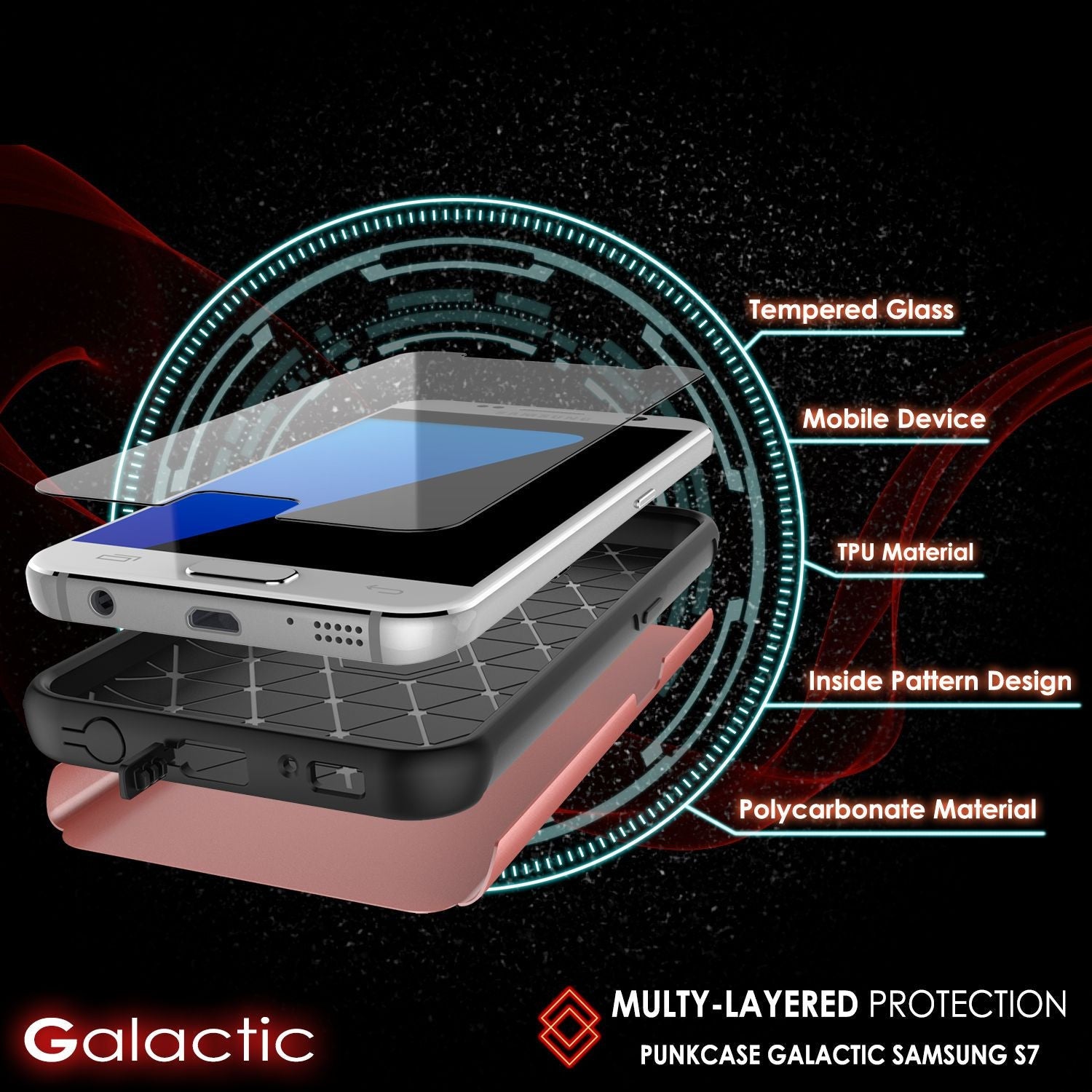 Galaxy s7 Case PunkCase Galactic Rose Gold Series Slim Armor Soft Cover Case w/ Tempered Glass (Color in image: gold)