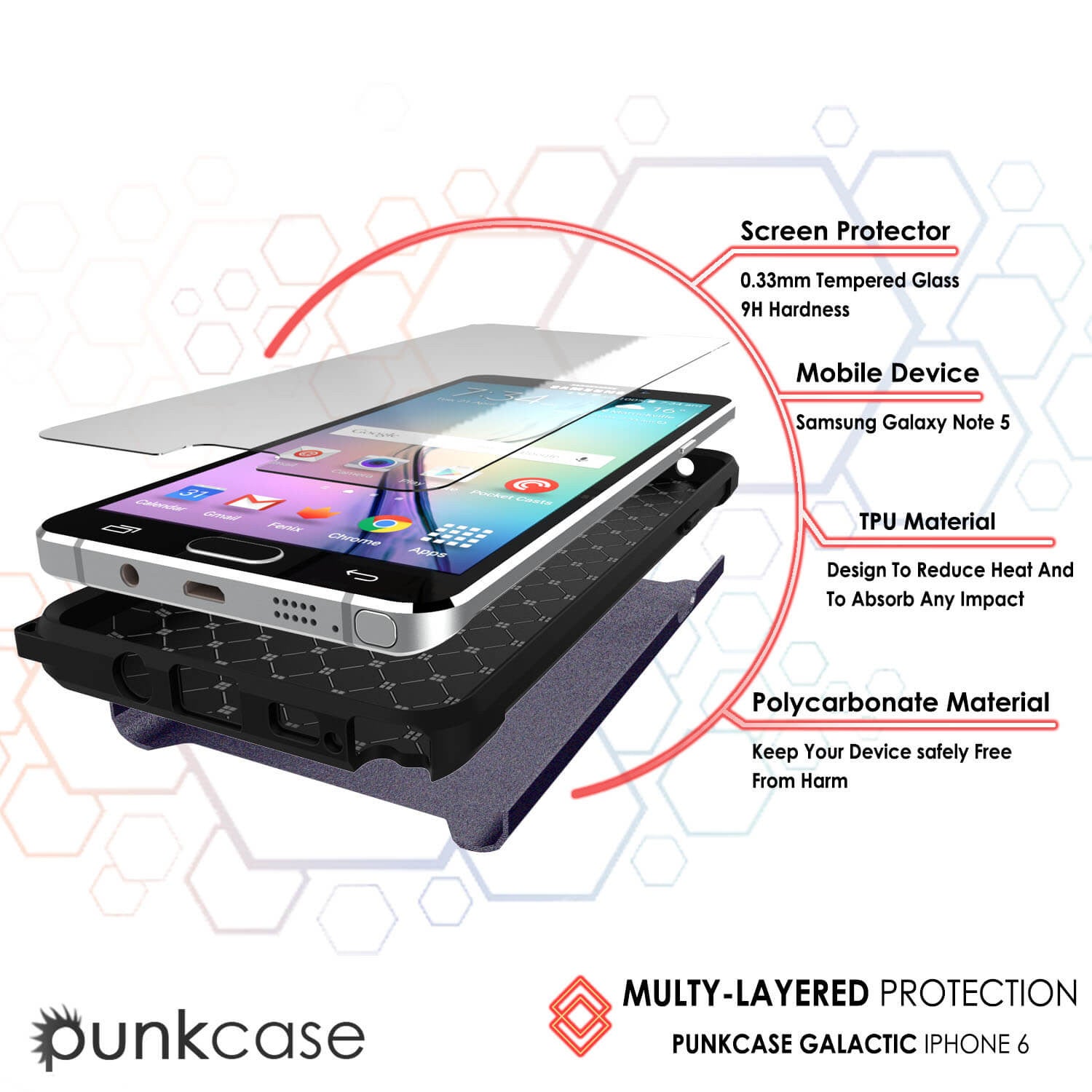 Galaxy Note 5 Case PunkCase Galactic Charcoal Series Slim Armor Soft Cover Case w/ Tempered Glass (Color in image: silver)