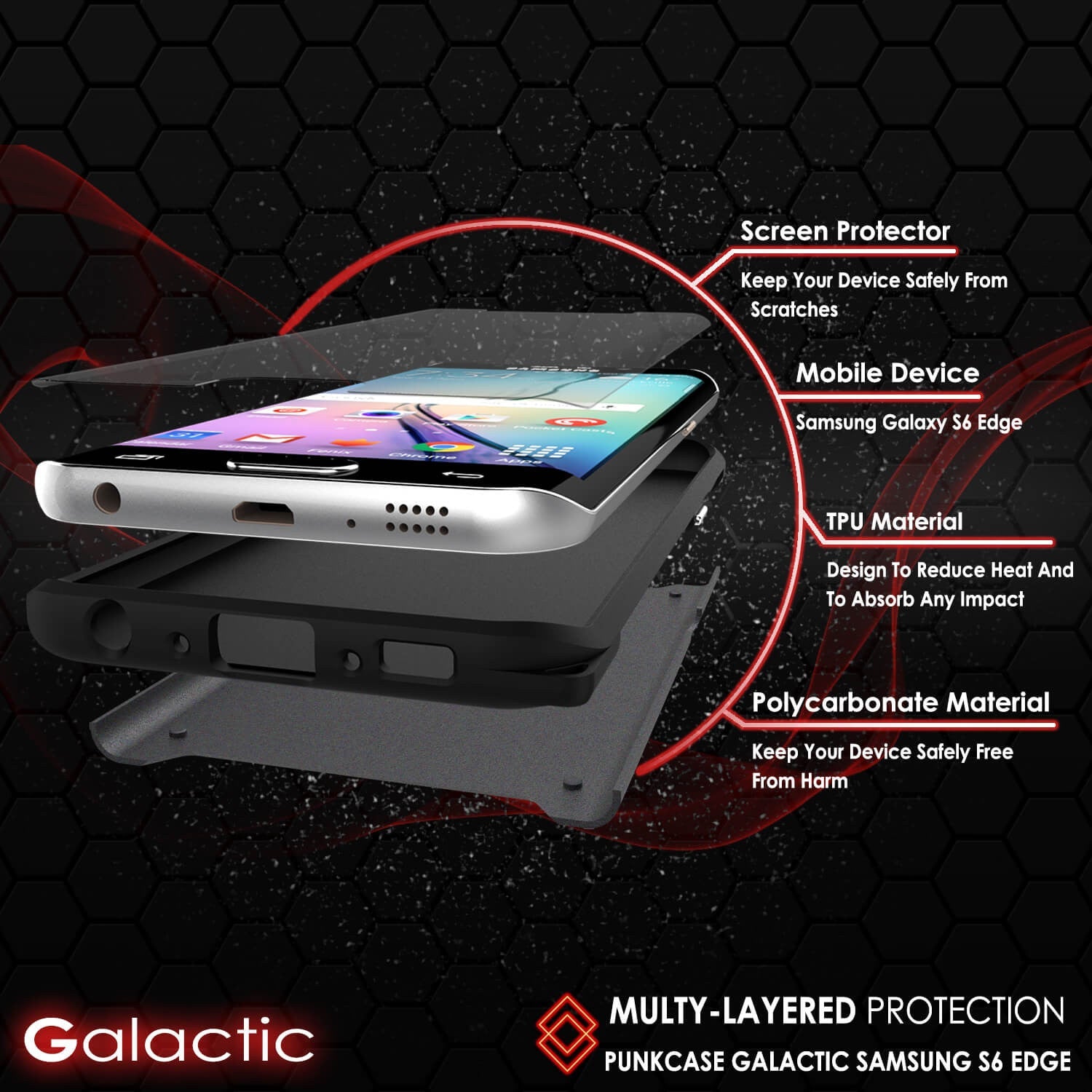 Galaxy s6 EDGE Plus Case PunkCase Galactic Black Series Slim Armor Soft Cover w/ Screen Protector (Color in image: gold)